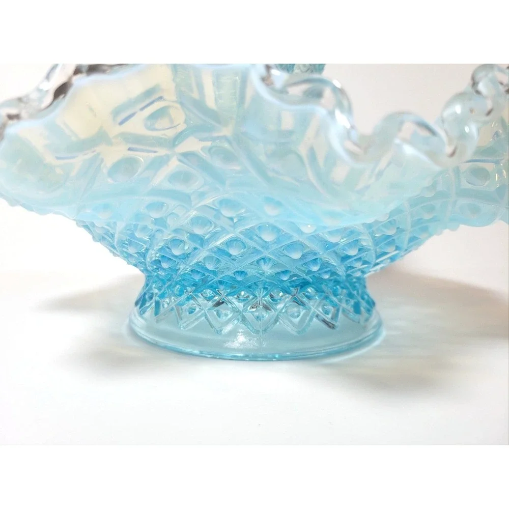 Vintage Fenton Opalescent‎ Aqua Diamond Lace Epergne Centerpiece Vase 3 Horn